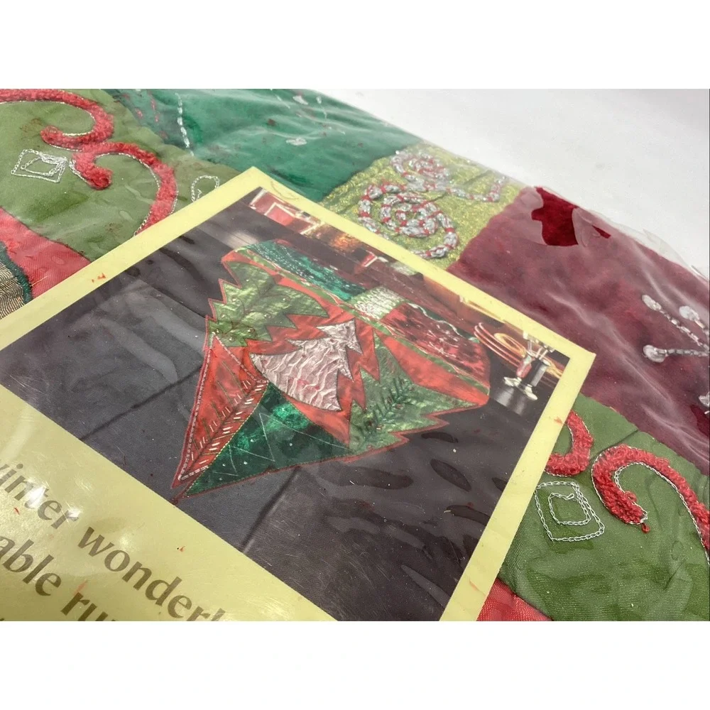 Pier 1 Winter Wonderland Christmas Table Runner Velvet Satin Embroidered Red NEW